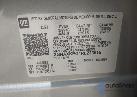 2024 Chevrolet Equinox Fwd Lt from USA, damaged, VIN 3GNAXKEG4RL233615